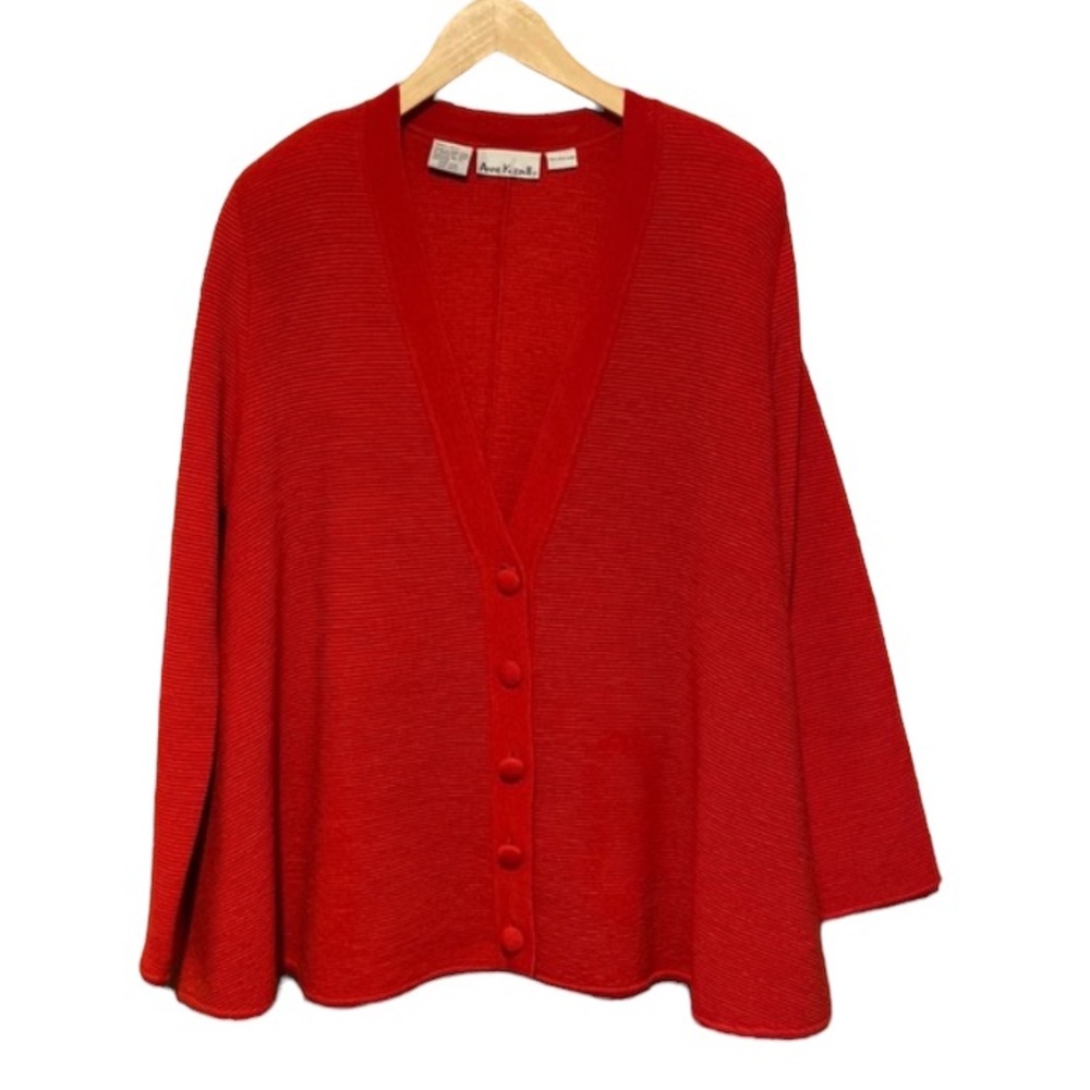 Ann Klein Vintage oversized red wool cardigan Langenlook style size small